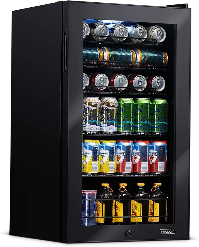 NewAir 126 Can Beverage Refrigerator | Freestanding Small Mini Fridge for Bedroom with Glass Door | Drink Cooler with Adju...