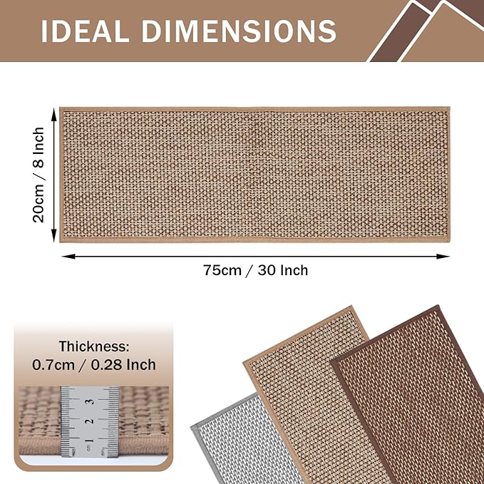 Stair Treads for Wooden Steps, 4 Pack 8" X 30" Beige Stair Runner Carpet Indoor with Reusable TPE Adhesive Backing, Carpet Stair Treads for Kids Elders and Pets, Prevent Slipping on Stairs