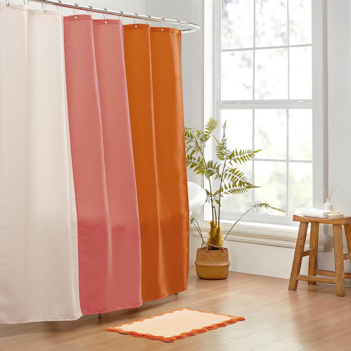 MONDAY MOOSE Bath Mat with Scalloped Wavy Ripple Design, Microfiber Absorbent Non Slip Tufted Rug for Floor, Shower or Kitchen (16x24 inch, Orange)