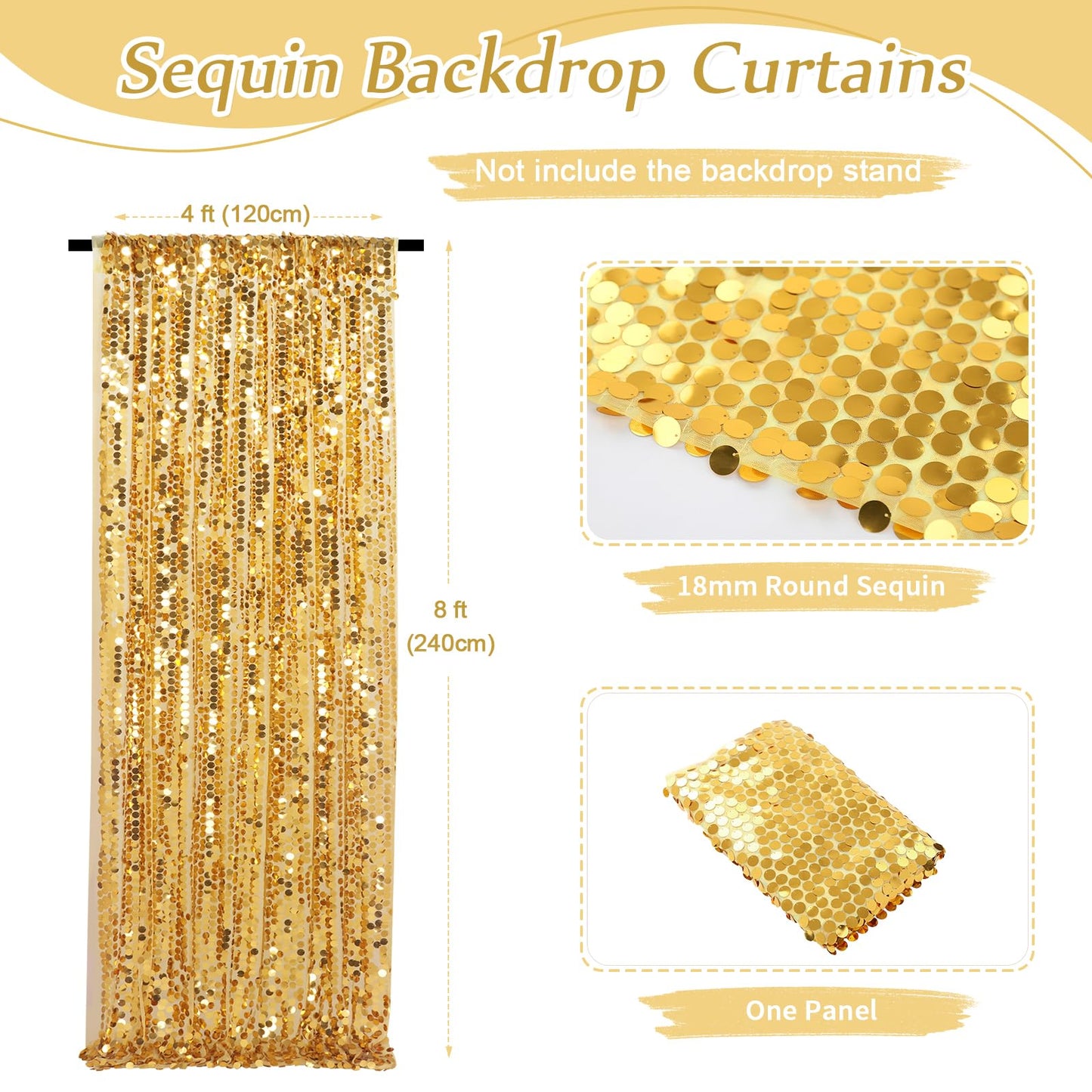 Big Payette Sequin Backdrop 4ftx8ft Gold Shimmer Backdrop Curtains Glitter Fabric Drapes for Birthday Party Baby Shower Decorations