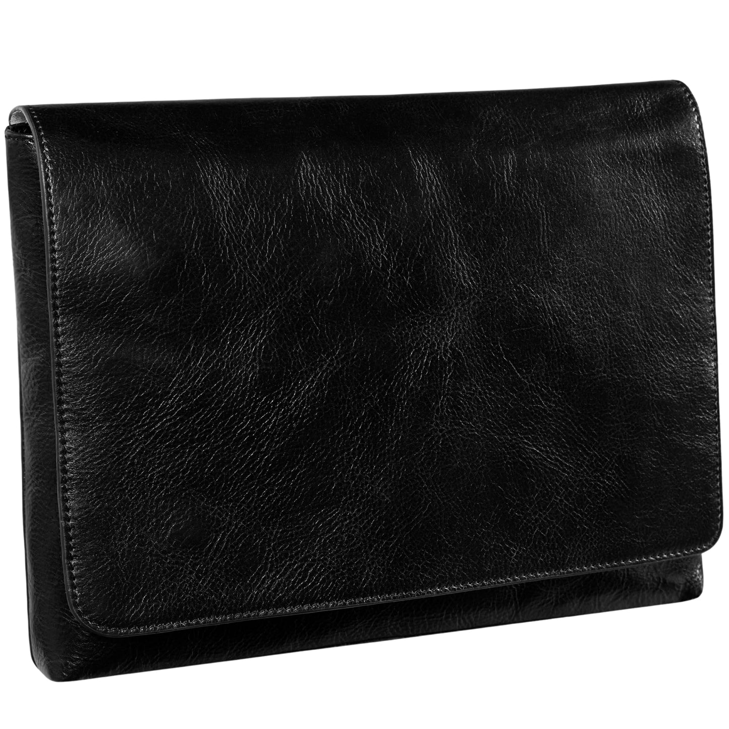 Time Resistance Leather Messenger Bag for Men - Crossbody Bag - Full Grain Leather - Tablet Sized Shoulder Bag (Black)