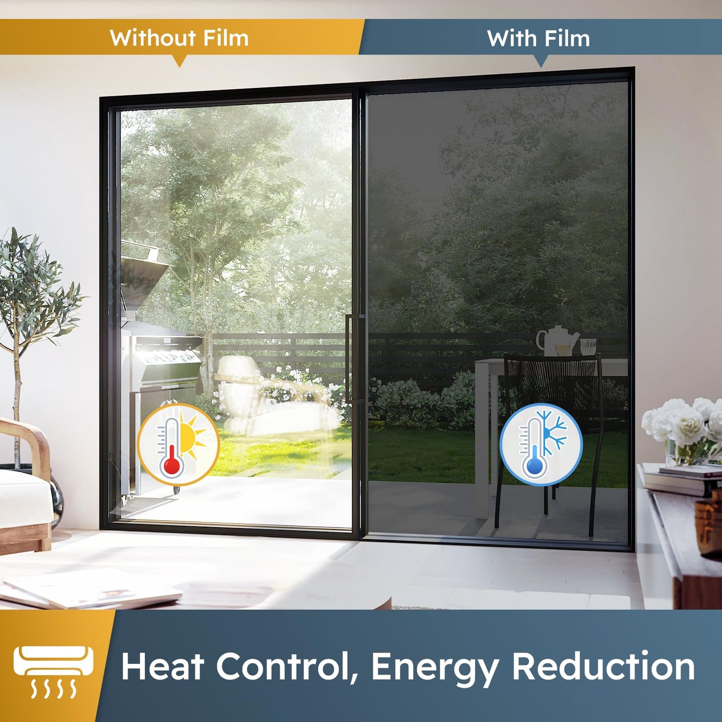 rabbitgoo One Way Window Privacy Film Window Tint for Home, Reflective Mirror Sun Blocking Heat Control UV Protection See Out Not in Office Door Covering, Black Silver, 17.5 in X 6.5 Feet