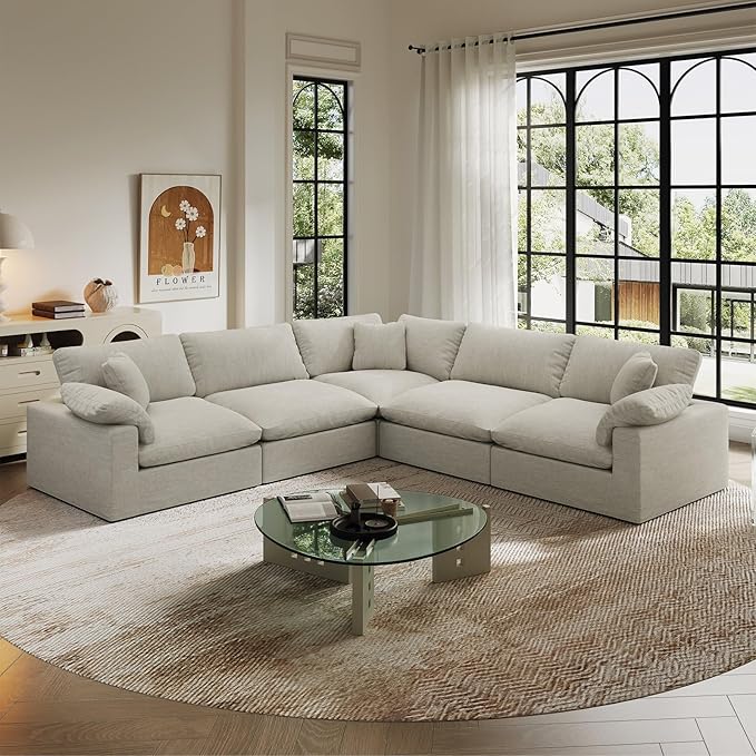 Intuition Decor Cloud Modular Sectional Sofa,211.6" Down Filled Sofa 5 Seat with Chaise,Minimalist Sofa Cover Washable and Replaceable Couches for Living Room,Sectional Sofa Deep Seat 1