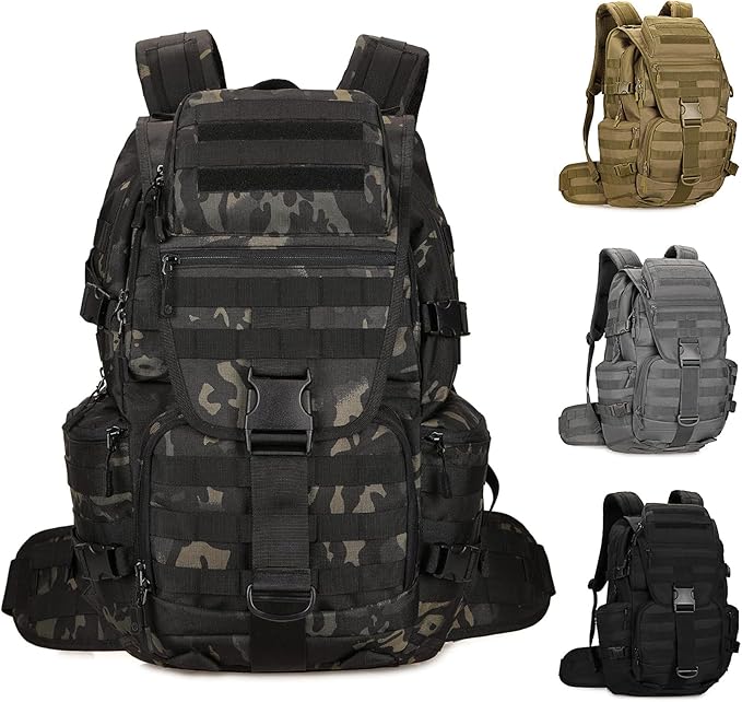 HRTACPAG 50L Military Tactical Backpack Molle Rucksack Large Army 3 Day Assault Pack Heavy Duty Backpack for Men (Black Camo)