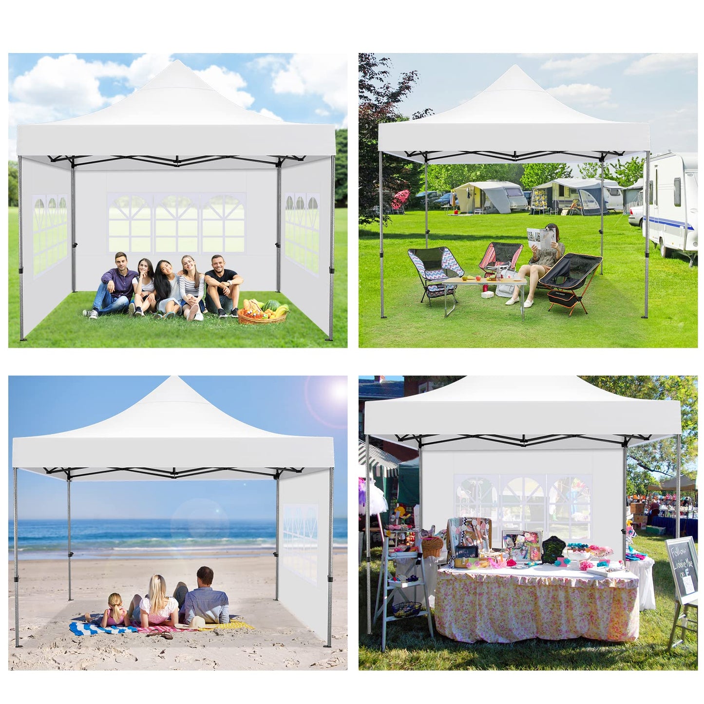 COBIZI 10x10 Pop Up Canopy with 4 Sidewall,Heavy Duty Canopy UPF 50+ All Season Wind Waterproof Commercial Outdoor Wedding Party Tents for Parties Canopy Gazebo with Roller Bag (10 x 10 ft White)