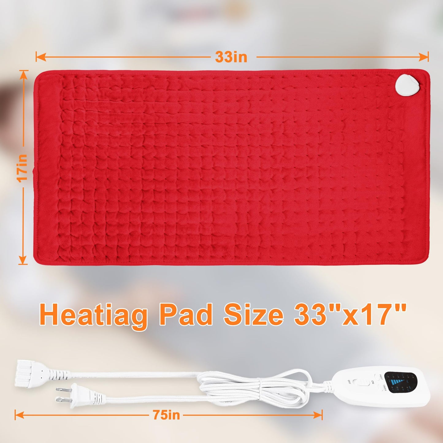 Deepsoon Heating Pad,Electric Heating Pads for Back,Neck,Abdomen,Moist Heating Pad for Shoulder,Knee,Arms,Legs,Dry/Moist Heat & Auto Shut Off,Christmas Gifts for Men and Women,Red,33x17 Inch