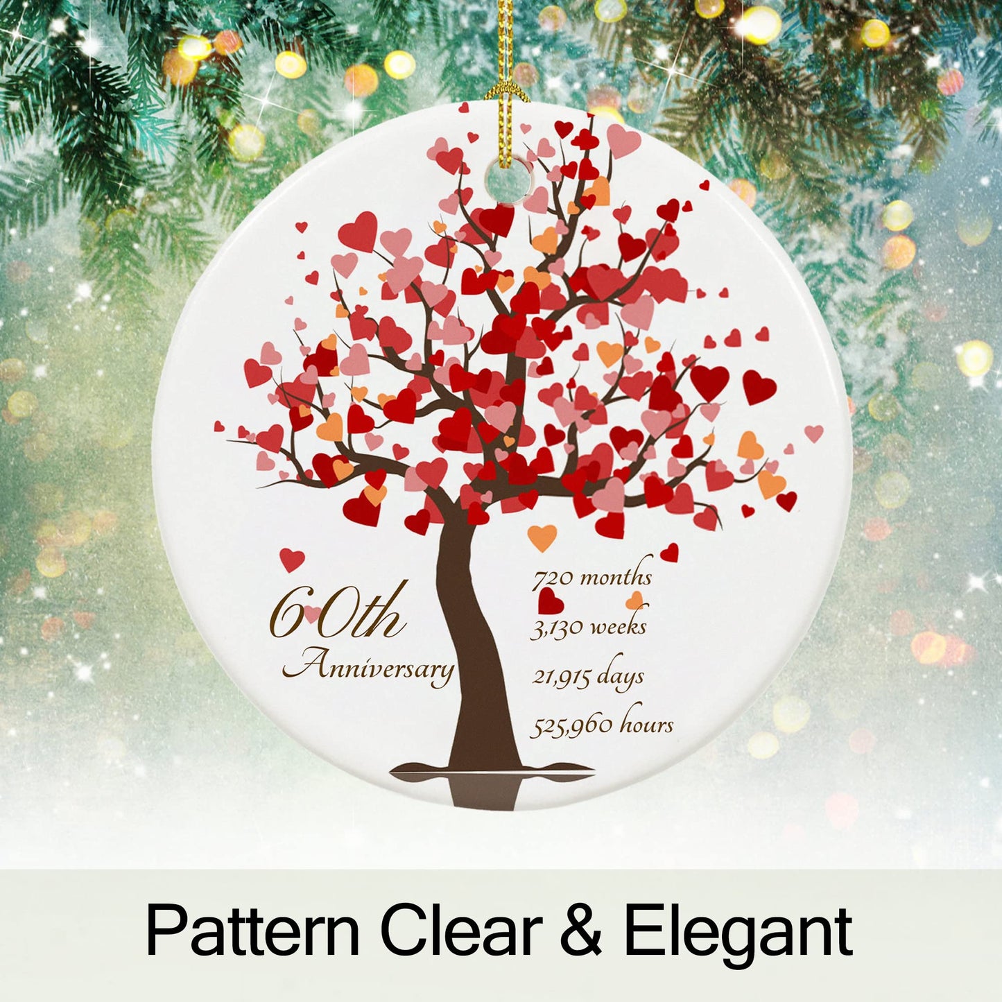 60th Anniversary Ornament, Gifts for 60th Wedding Anniversary, 60 Year Anniversary Valentines Gifts for Couples,Parents, 2.9" Ceramic 60th Anniversary Christmas Ornaments 2025