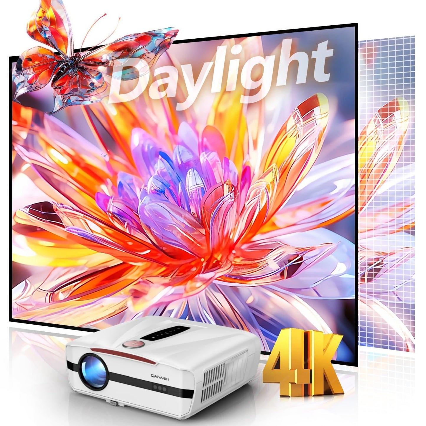 Daylight 4K Smart Projector with Fast TV OS & Home Karaoke: High 2400ANSI, 3-Brightness, HDR10, Auto Focus, Auto-Retract Lens&Cover, Wireless Mics for Home Cinema Outdoor Movie Game Golf Simulation