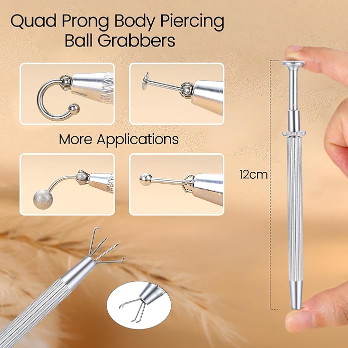 Piercing Taper Ball Grabber Tool for Changing Jewelry - 14G 16G 18G 20G Stainless Steel Flat Back Earrings Applicator Tool Threadless Insertion Pin Thread Body Piercing Kit for Ear Nose Lip