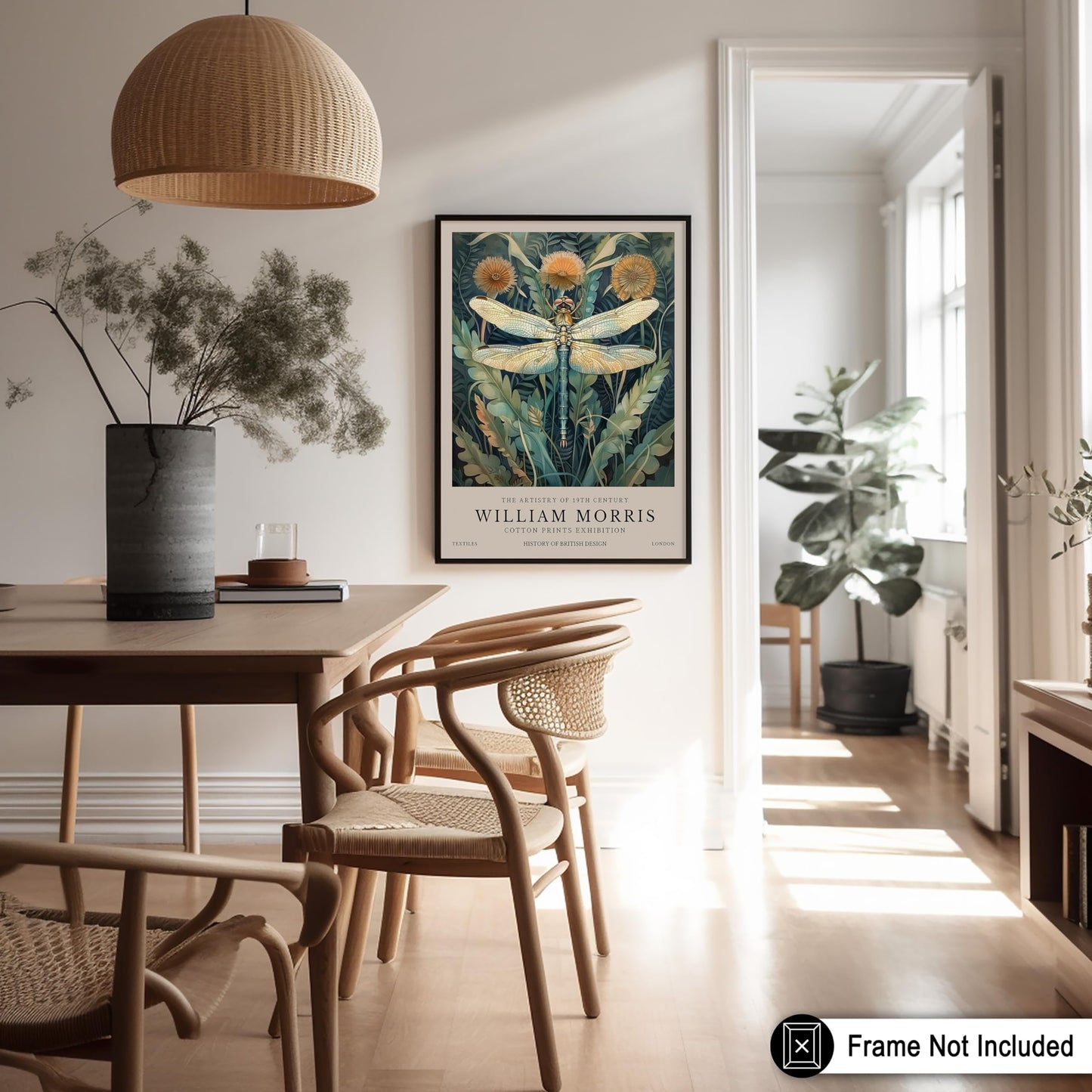 Monem Art Dragonfly Print - William Morris Poster - Botanical Art - Floral Exhibition Wall Design - Flower & Animal Art - Aesthetic Office or Bedroom Wall Decor - 8x10 UNFRAMED Wall Art