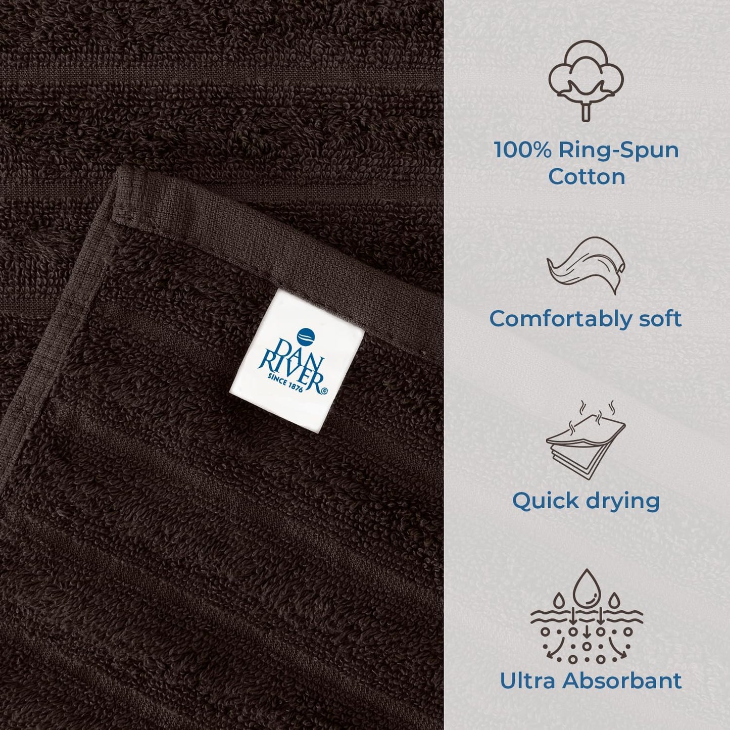 Dan River Pack of 2 Bath Sheet 35x70 Inches, Ribbed Oversized Bath Sheets Towels for Adults, Fluffy and Soft Plush Towels - Brown