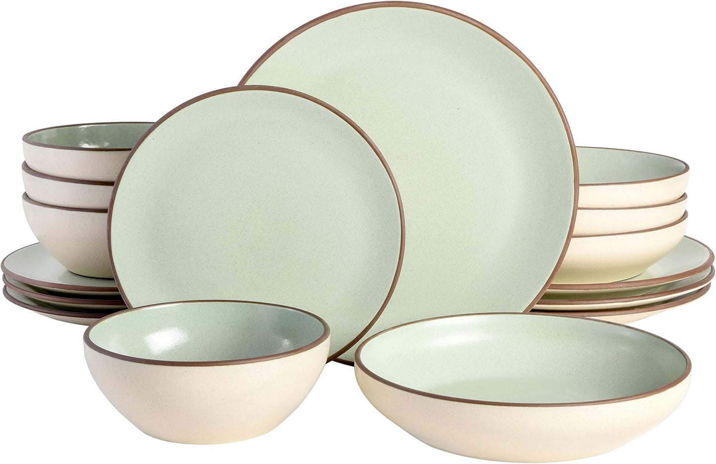 Gibson Elite Contempo Classic 16-Piece Double Bowl Dinnerware Set, Service for 4 – Mint Stoneware Plates and Bowls