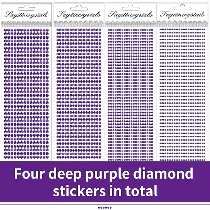 3090PCS Face Gems Eye Jewels Rhinestones Crystals Stickers 3/4/5/6mm with Dark Purple Rhinestones Stickers for Body, Stick on Jewels Makeup Glue for Face Eye Hair Nails Make up and Craft Decor