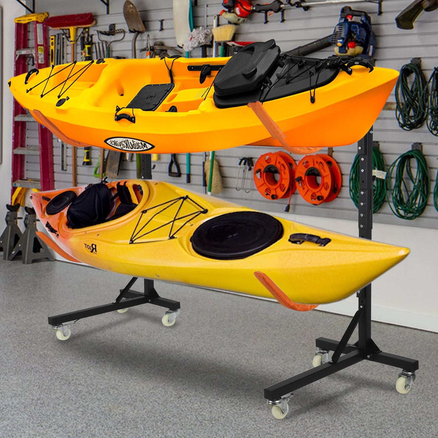 Neorexon Freestanding Kayak Storage Rack, Kayak Racks for Outdoor Storage 2 Kayak, Kayak Stand Heavy Duty Storage for Kayaks, Canoes, SUP and Surfboards