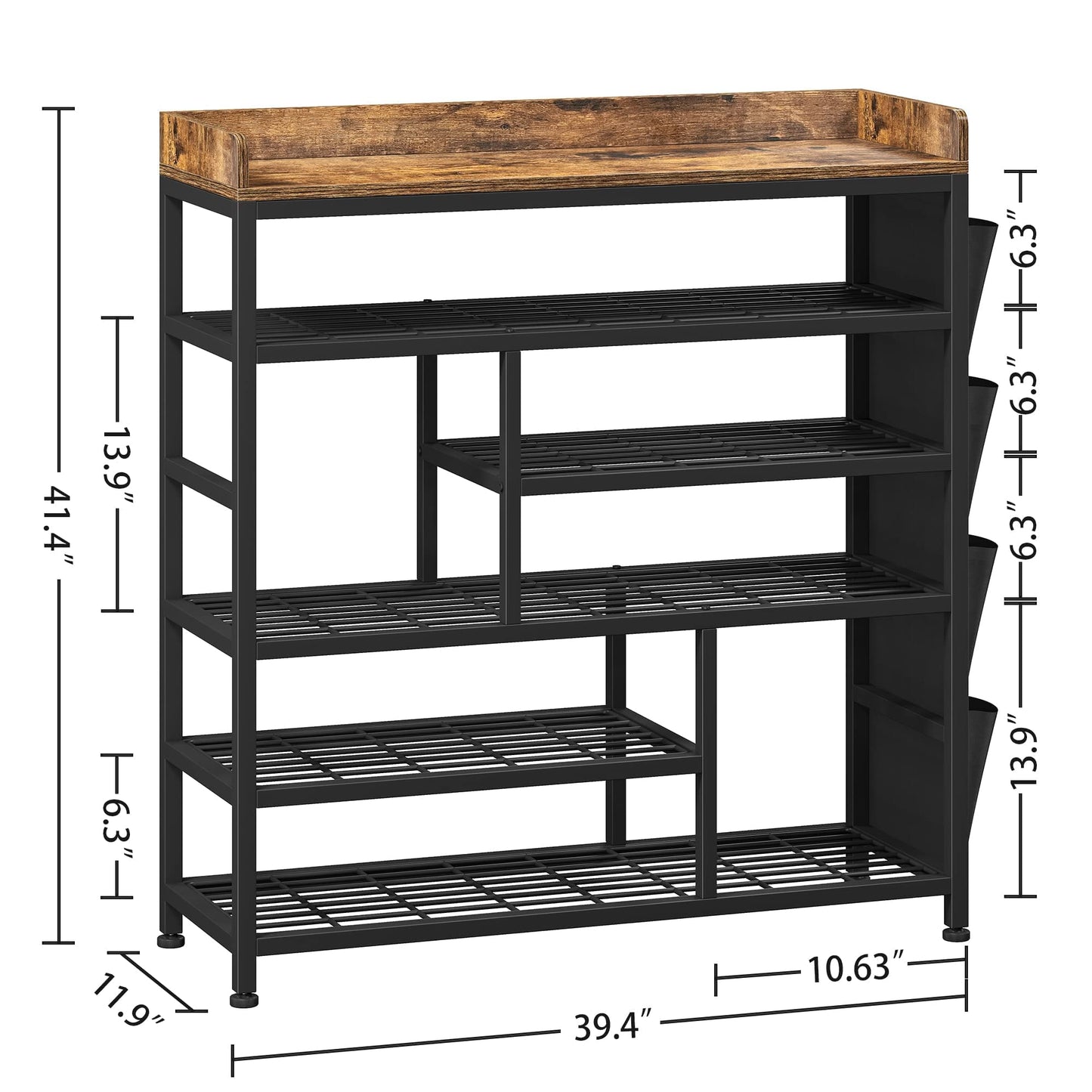 EnHomee Metal Shoe Rack for Entryway, 6 Tier Shoe Storage Organizer Holds 22 Pairs, Wooden Top and Side Pocket for Entry, Entrance, Hallway, Black
