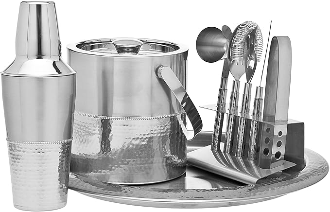 Godinger Bar Set with Ice Bucket - Stainless Steel Bartender Mixology Kit with Cocktail Shaker, Jigger, Strainer, Bottle O...