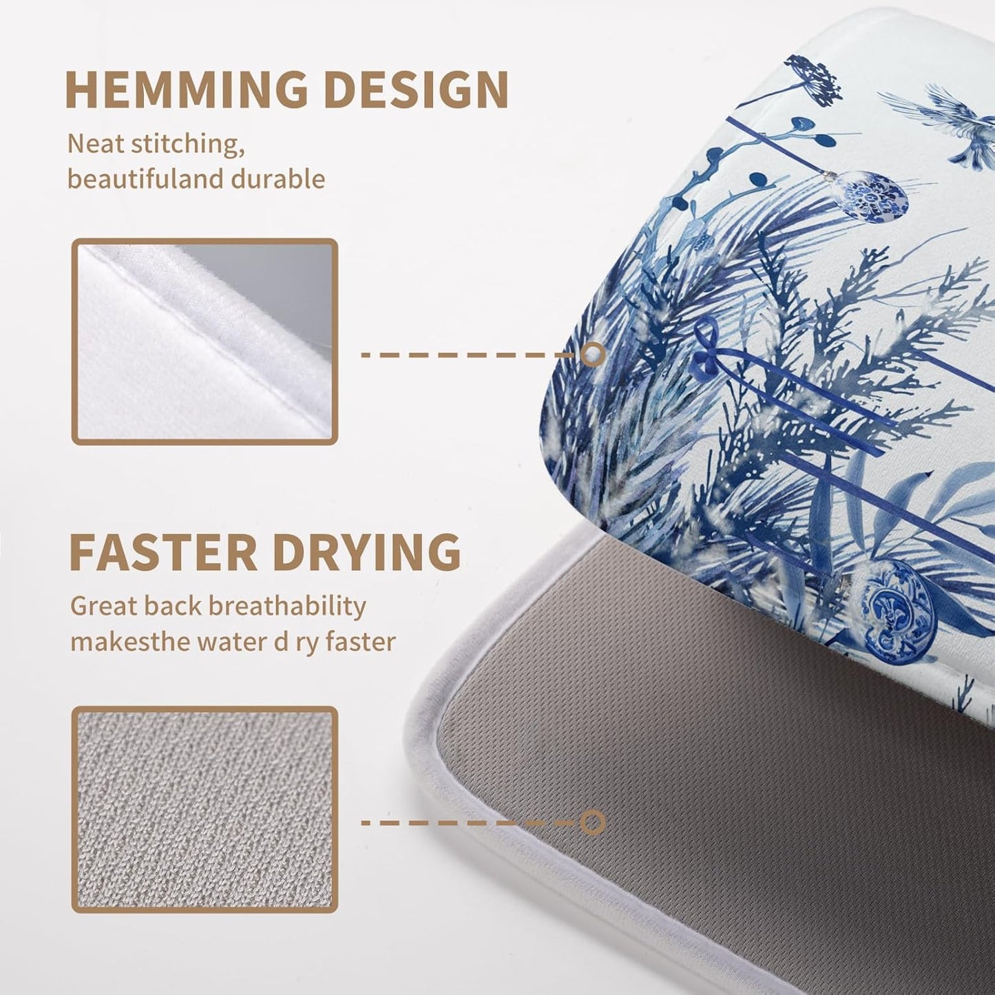 Christmas Tree Dish Drying Mat for Kitchen Counter 16x18 Inch Blue White Chinoiserie Winter Xmas Holiday Drying Mats Microfiber Absorbent Dish Draining Reusable Dish Drainer Pad