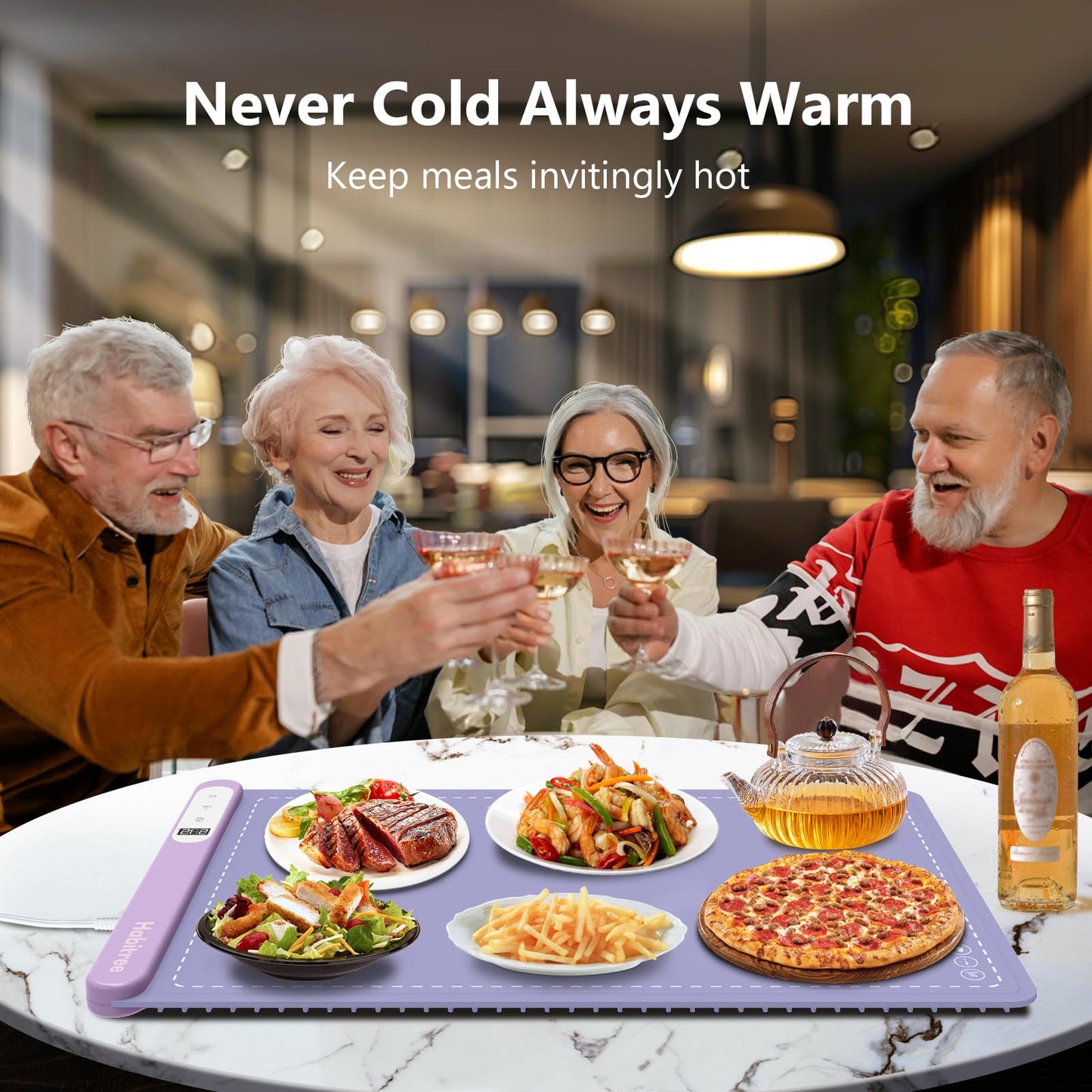 3-Pack Silicone Food Warming Mat & Food Warmers for Parties Buffet - Rapid Heating 6-Level Temp Control, Rollable Portable Easy Clean - Value Set for Gatherings & Home Daily Use（Purple）
