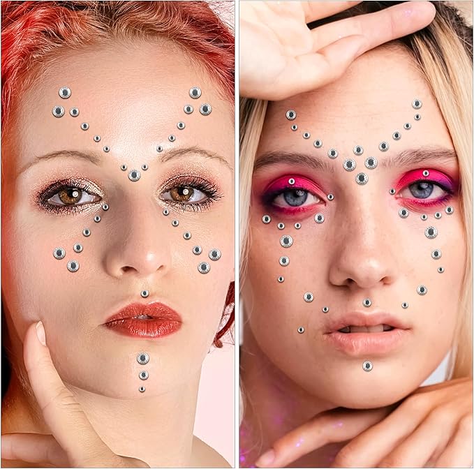591pcs Face Gems Hair Gems Pearls, Self-Adhesive Face Jewels Eye Rhinestones 3/4/5/6/8 mm Face Gem Stick on, Halloween Makeup Gems Rave Accessories for Face Eyes Body Makeup (14.Clear)