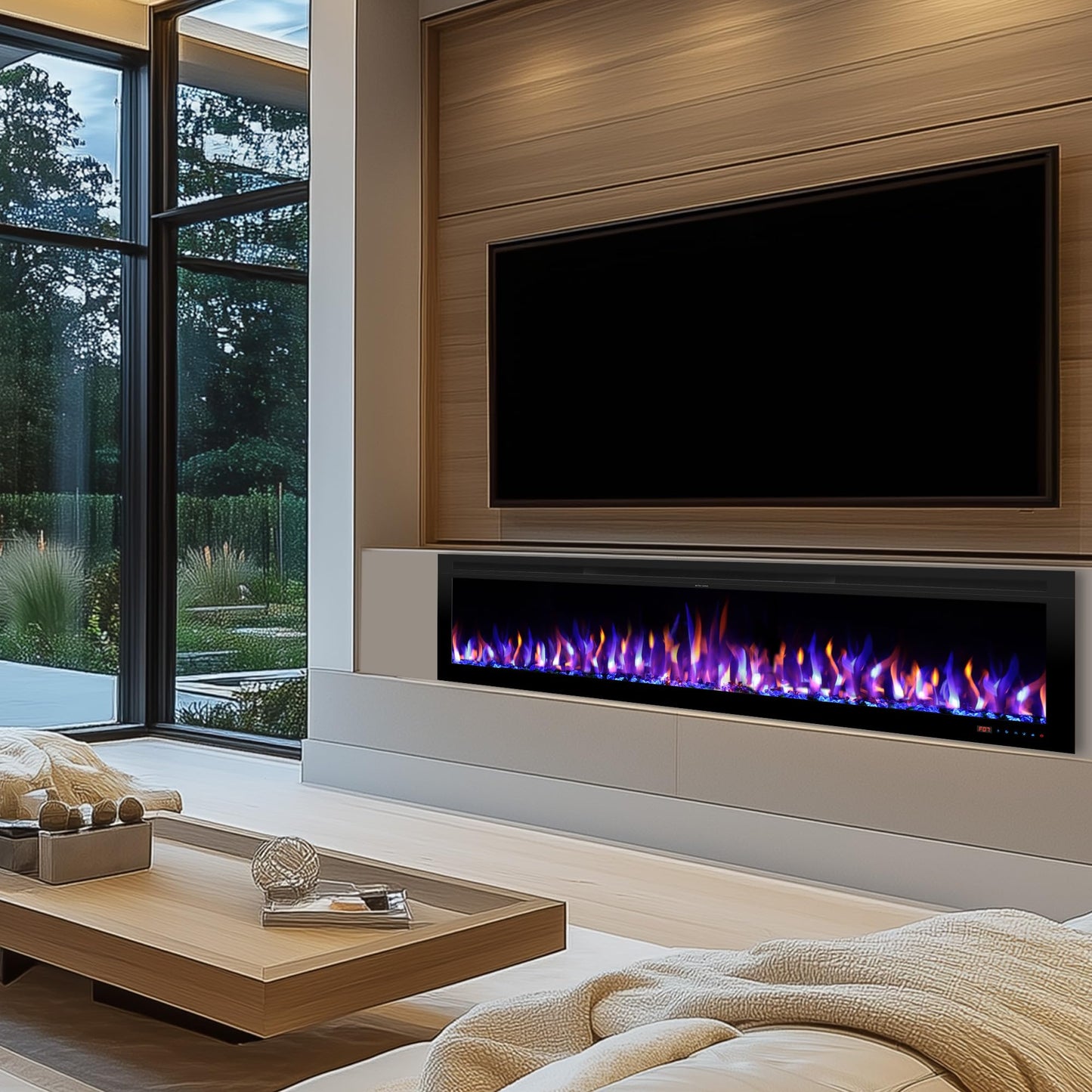 Kentsky 74" Electric Fireplace, Wall Mounted & Insert Electric Fireplace, W/Mixed Color Flame, Adjustable Brightness & Speed, 0-8H Timer, Thermostat, 750w/1500w, Balck