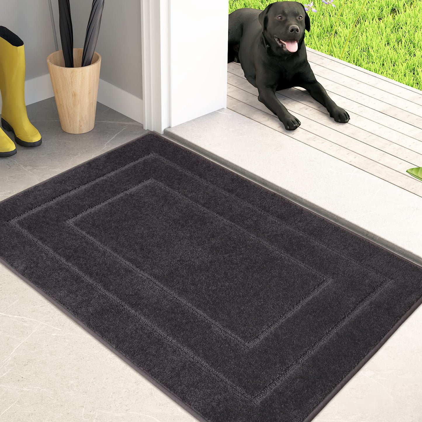 PURRUGS Dirt Trapper Door Mat 20" x 31.5", Non-Slip/Skid Machine Washable Entryway Rug, Dog Doormat, Super Absorbent Welcome Mat for Muddy Wet Shoes and Paws, Charcoal