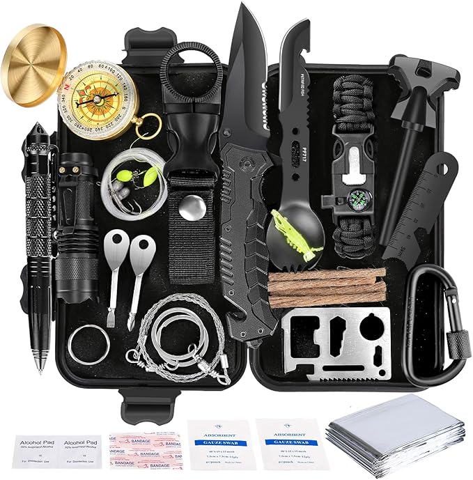 Angieast Survival Kit 35 in 1, First Aid Kit, Survival Gear, Survival Tool Gifts for Men Boyfriend Him Husband Christmas C...