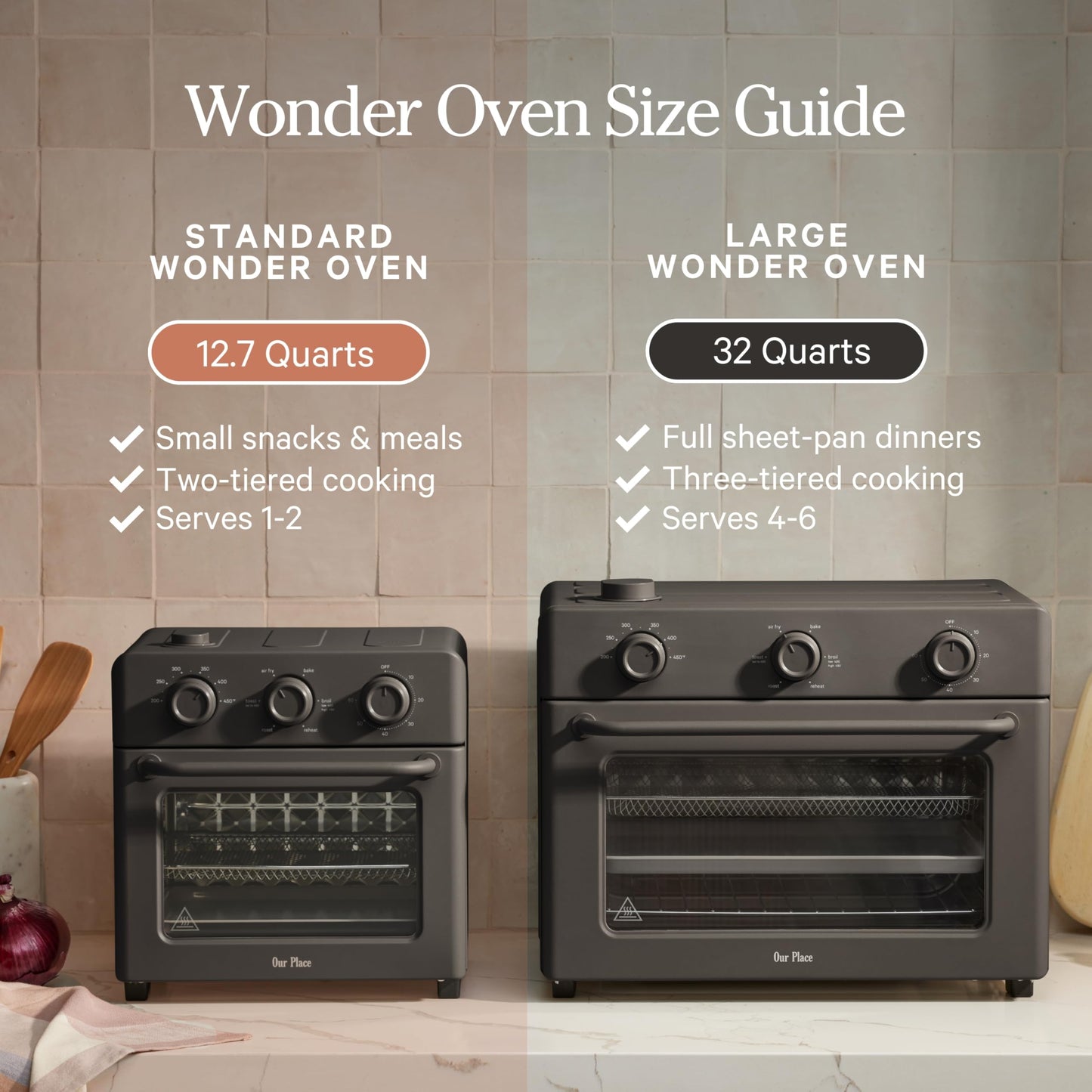 Our Place Wonder Oven | 6-in-1 Stainless Steel Air Fryer Toaster Oven Combo with Basket, Rack, Pan & Tray | Compact 13 QT Countertop Capacity - Toast, Roast, Bake, Reheat, Broil & Steam | Char