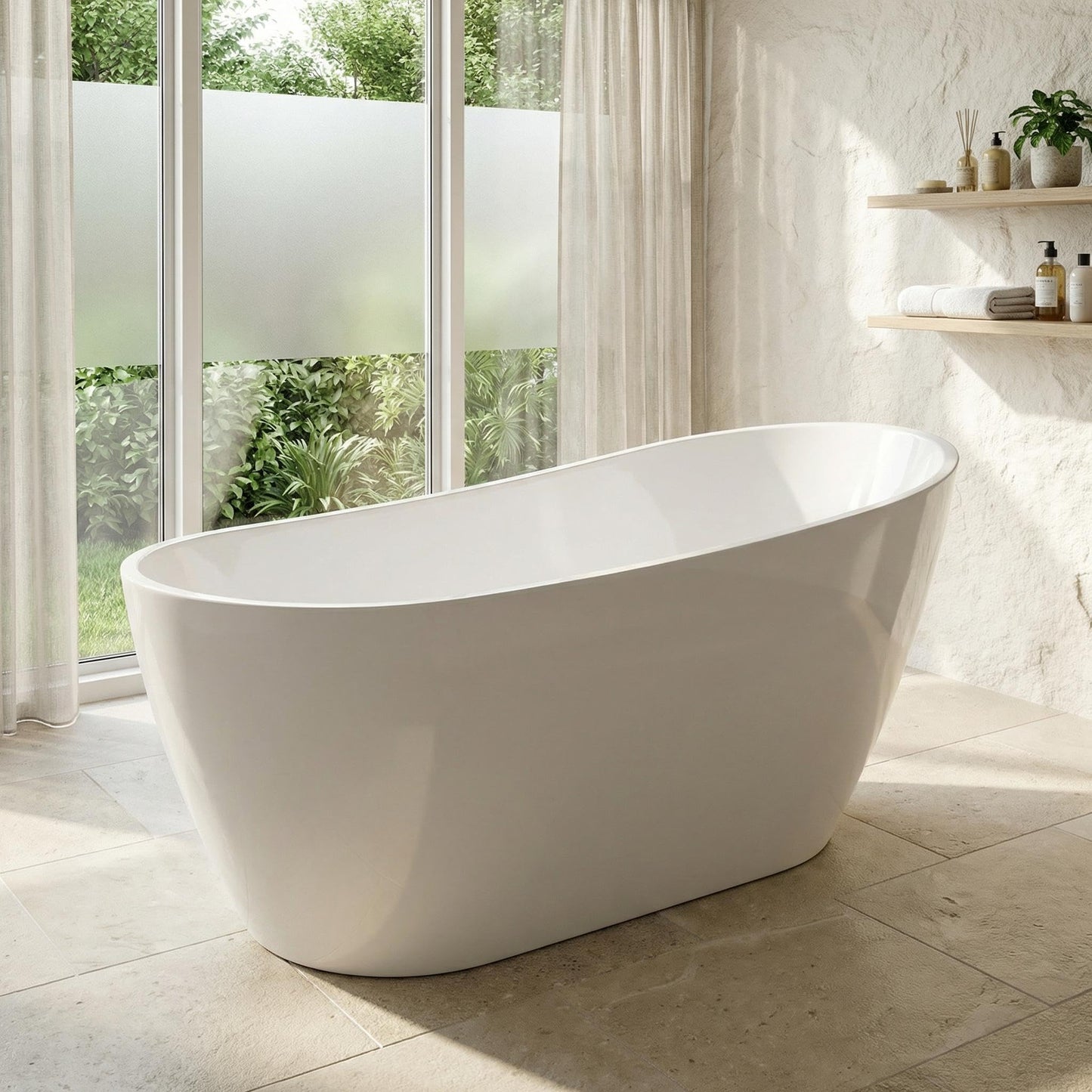 67" Acrylic Freestanding Soaking Bathtub, Free Standing Tub, Stylish Stand Alone Contemporary Soaking Tub with Integrated Overflow and Drain In Chrome, cUPC Certified