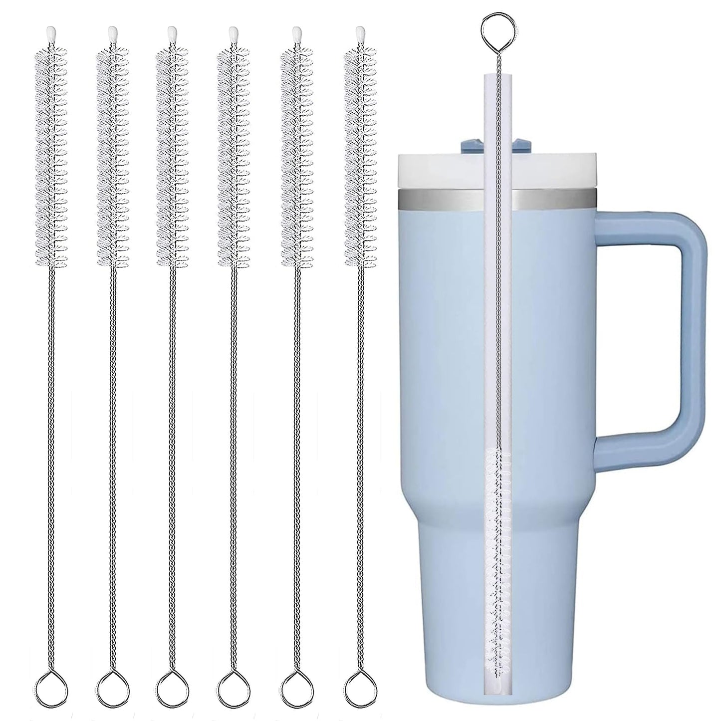Stanley Straw Cleaner Brush,Extra Long 12 inch Stainless Steel Nylon Bristles Stanley Brush Cleaner for Cleaning 20-40 OZ Stanley Cup, Insulated Bottles, Water Bottles, Tumbler cups, Tube (6 Pcs)