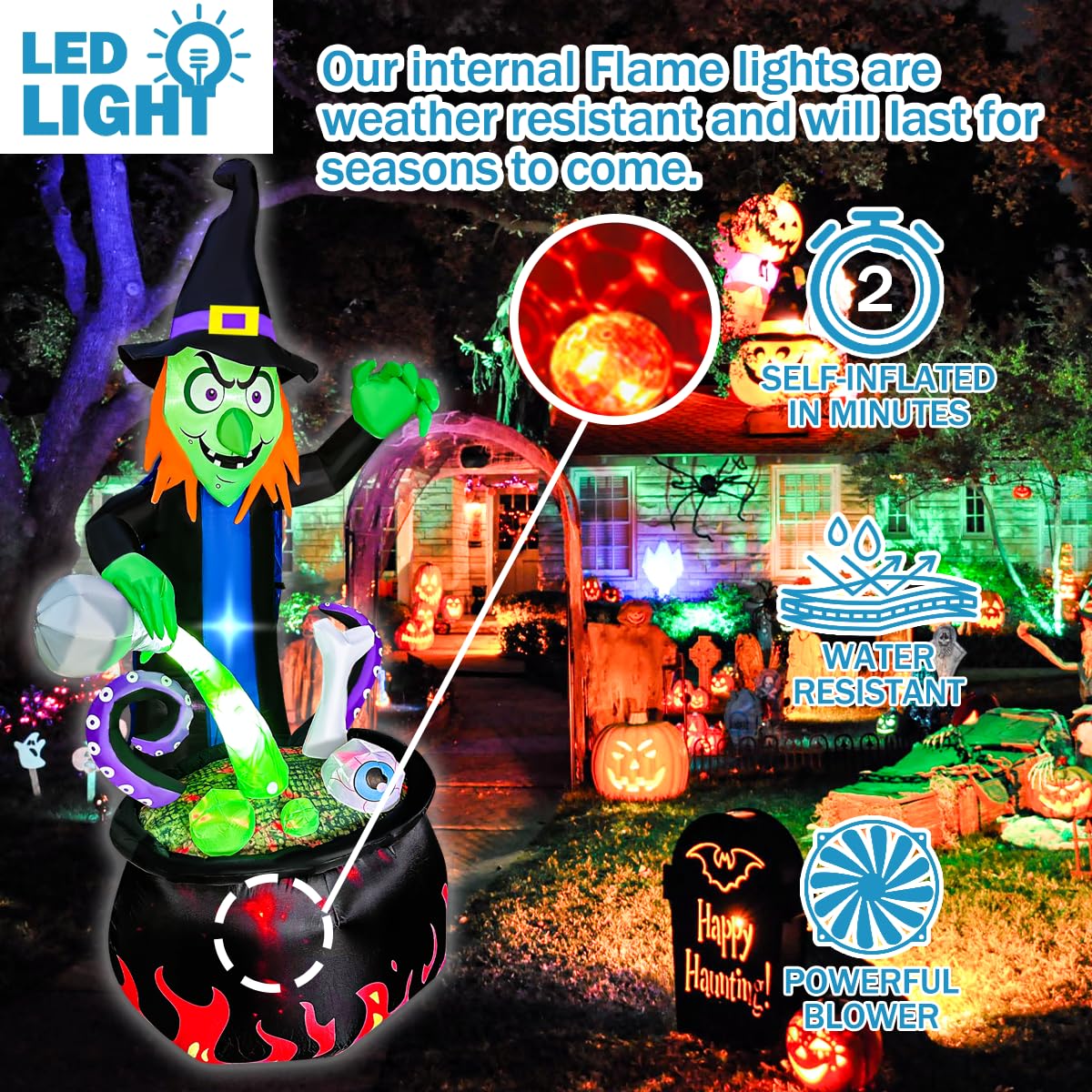 BLOWOUT FUN 6 Ft Halloween Inflatable Outdoor Decoration Witch with Cauldron Pot Blow Up Inflatables Halloween Decorations with Build-in LEDs for Home Yard Lawn Garden Party Decor