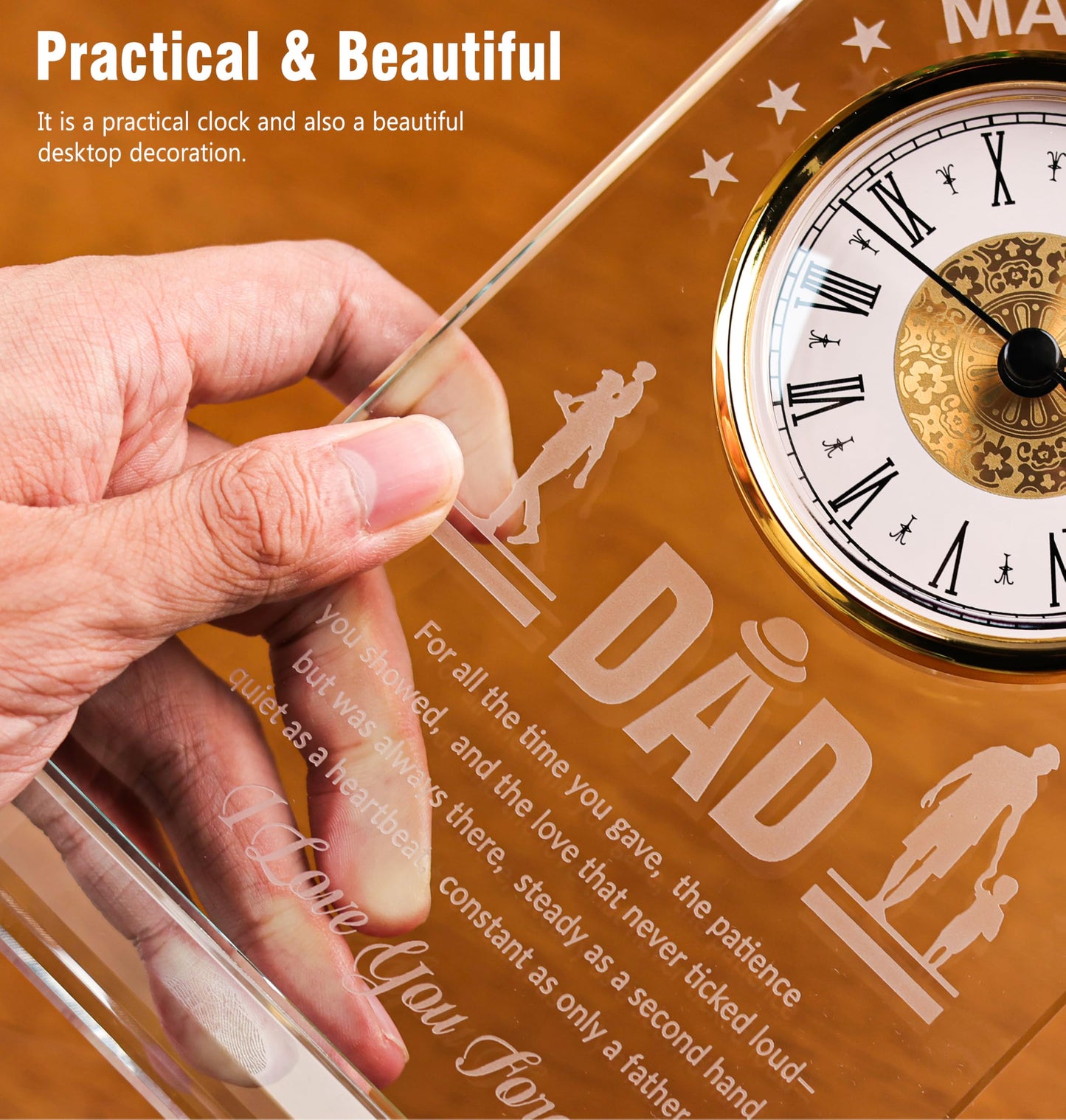 Sttokilly Dad K9 Crystal Clock Gifts from Daughter or Son,Elegant Desk Clock with Base for Father‘s Day,Birthday Gift Idea for Dad Who Wants Nothing，Sentimental Keepsake Present for Father