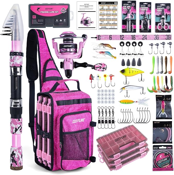 Goture Fishing Rod and Reel Combo - Green Telescoping Fishing Pole Portable Travel Kit with Carrier Bag for Freshwater Sal...
