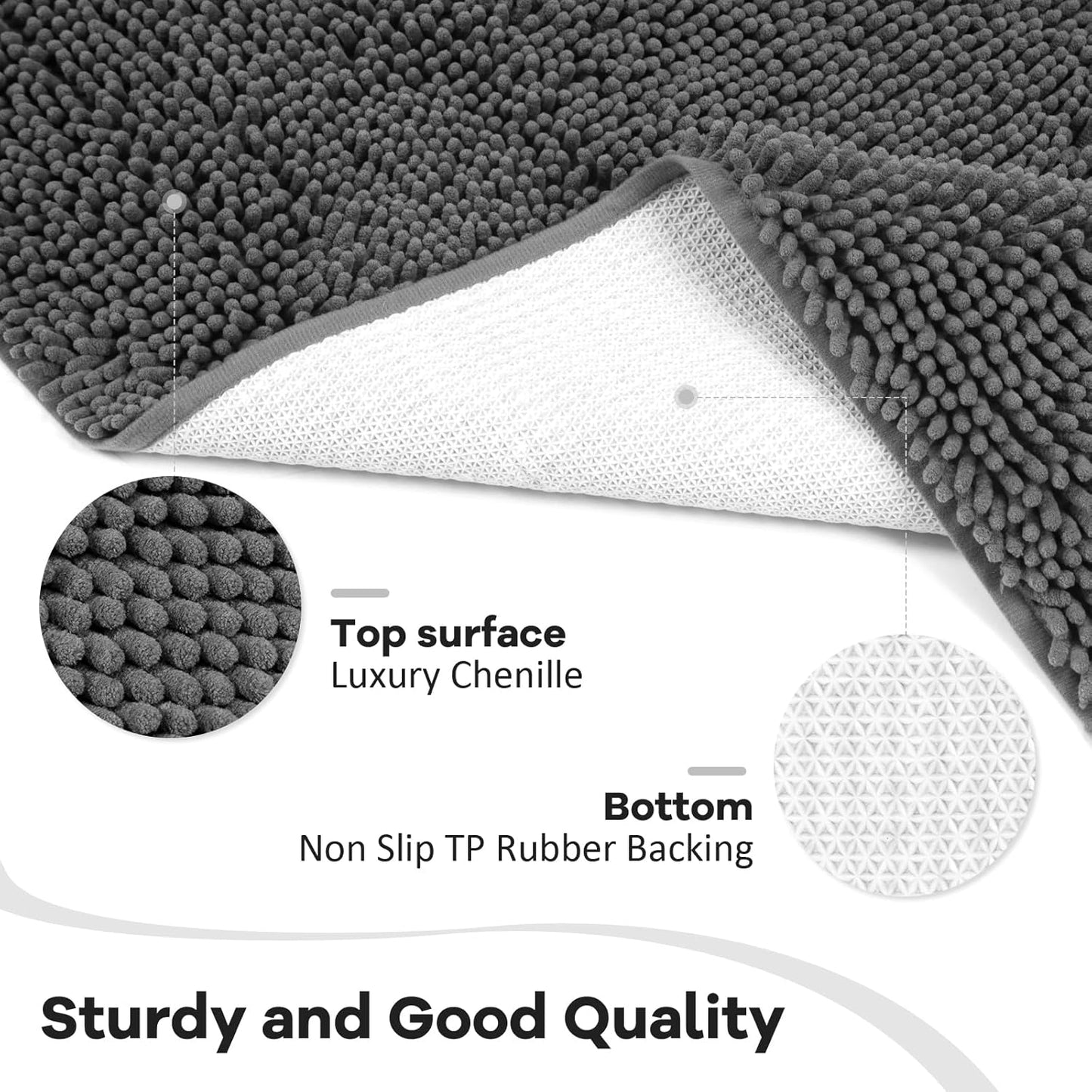 Bathroom Rugs 60"x36", Ultra-Soft Bath Rugs Quick Dry, Non Slip Absorbent Chenille Bath Mats for Bathroom Floor, Tub, Shower, Toilet, Machine Washable, Grey