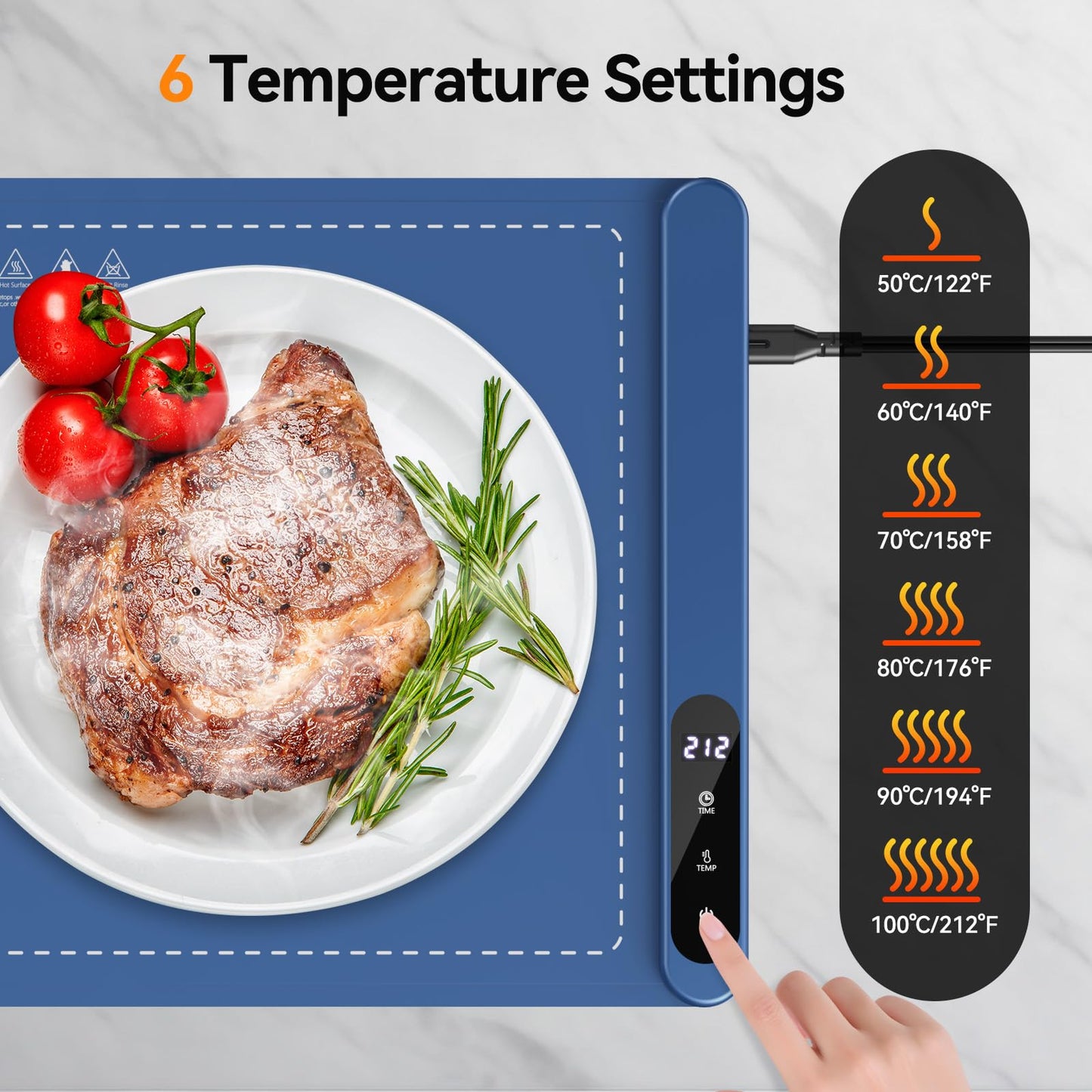 Warming Mat for Food - Rapid Full Surface Food Warming Mat, 6 Temp Settings, 6 H Timer Electric Warming Tray, Rollable Portable Warming Mat, Ideal for Parties, Buffets, Gatherings, 24x14 inch