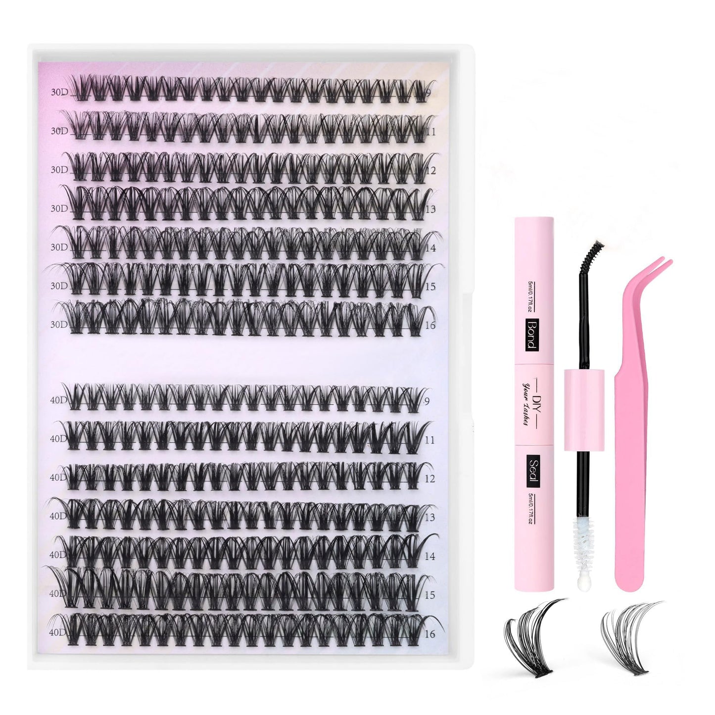Generic Eyelash Extension Kit 280pcs Individual Eyelashes Kit Cluster Lashes Individual Cluster 9-16mm Lash Extension Kit with L
