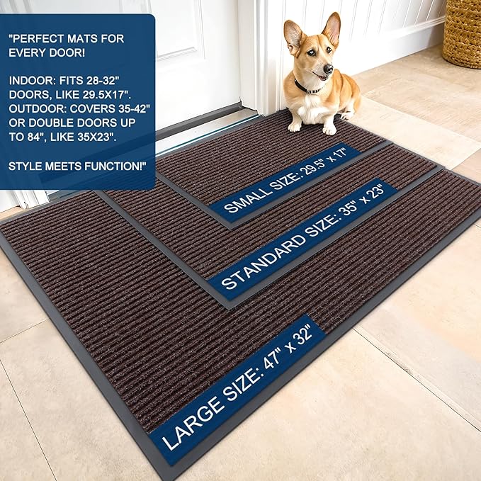 OLANLY Front Door Mat Indoor Outdoor Entrance, Waterproof Heavy Duty Doormat, Fade Resistant, Low Profile, Easy Clean Patio Porch Welcome Floor Mats for Entry, 59x34, Tan