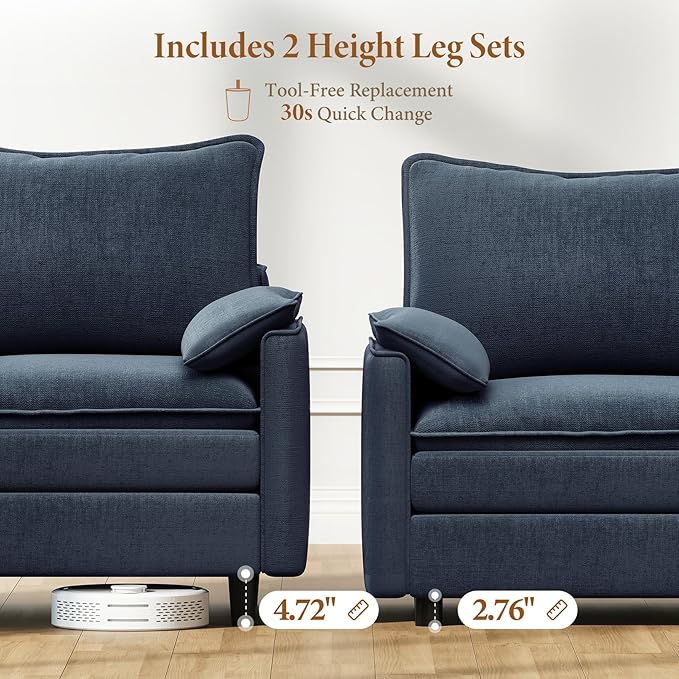 Vesgantti 101" V-Shaped Corner Couch Sectional, 7 Seat Customizable Modular Cloud Couches with Movable Ottoman, Chenille Deep Seat Sofa Set with Chaise for Living Room, Bedroom and Apartment, Blue