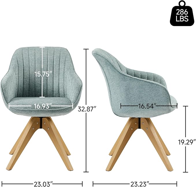 Art Leon Swivel Dining Chair - Mid Century Modern Fabric Upholstered Kitchen Dining Room Chair with Oak Wood Legs, Leisure Side Chair with Arms for Living Room, Light Blue