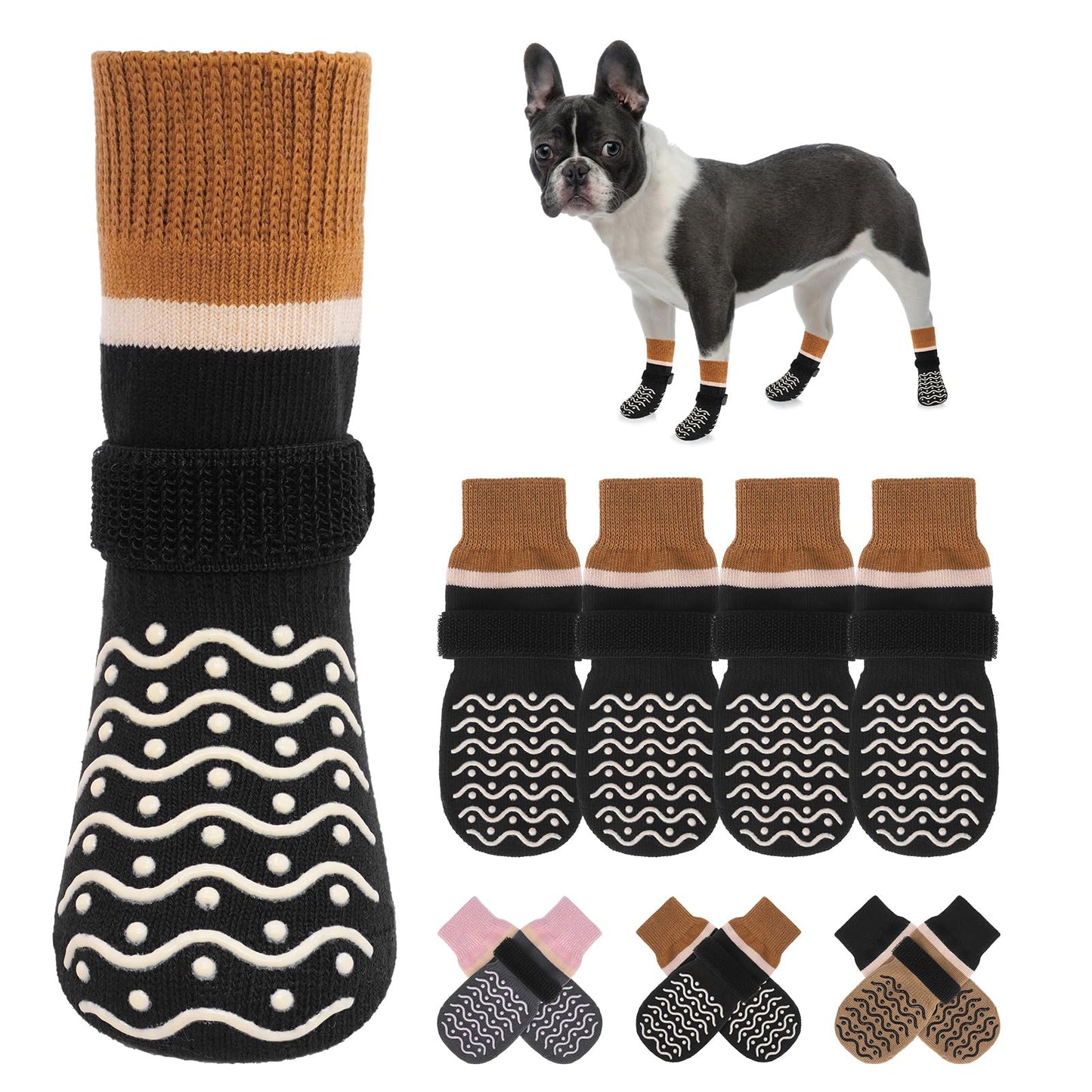 BEAUTYZOO Dog Socks to Prevent Licking Paws -Dog Boots & Paw Protectors with Grippers on Hardwood Floors, Dog Shoes for Hot/Cold Pavement Small Medium Large Senior Dogs Booties