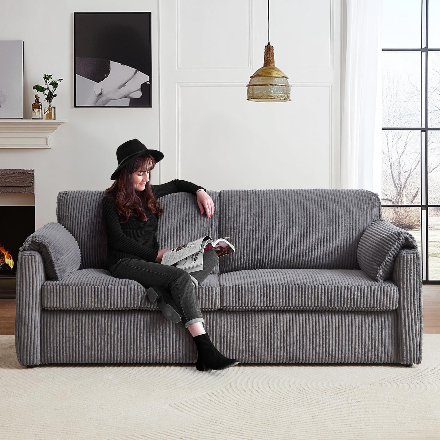 Chorlenimi Convertible Futon Sofa Bed Queen Size Sleeper Sofa with Mattress Included Pull Out Couch Bed Corduroy Couch Beds for Bedrooms Couches for Living Room (Gray, 80")
