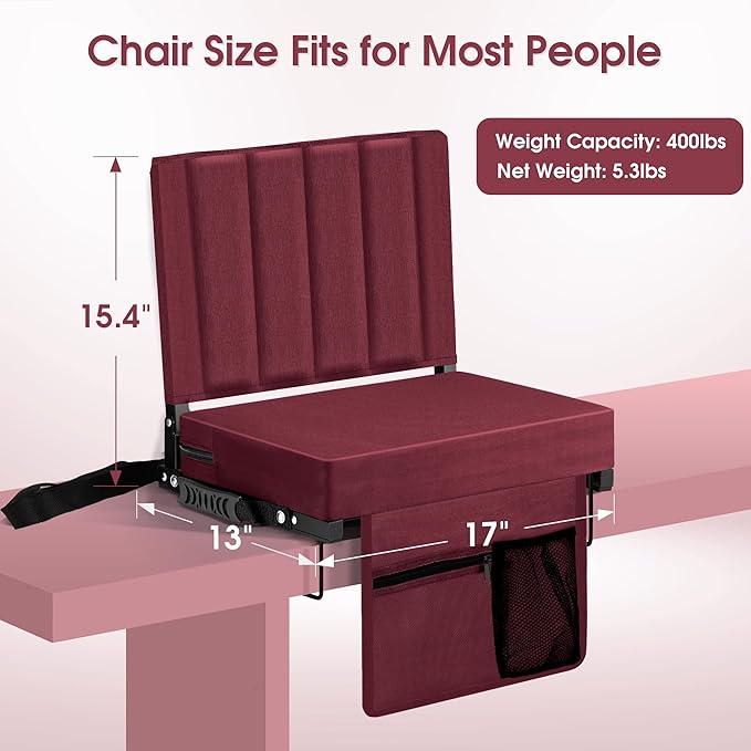 Halituny Stadium Seat for Bleachers with Back Support, Portable Bleacher Seat with Wide Comfy Padded Cushion, Metal Hook, Folding Stadium Chair with Shoulder Strap, Carry Handle, Cup Holder