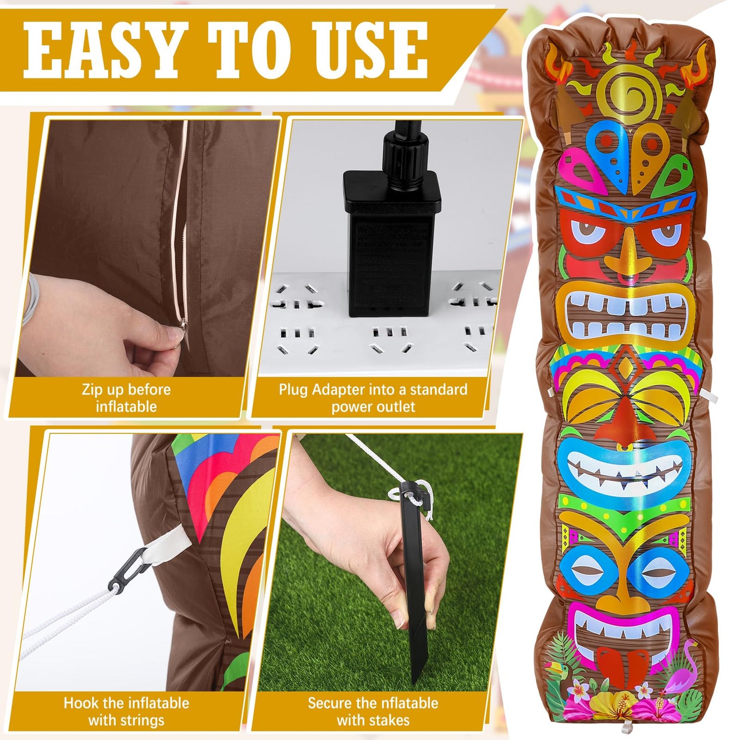 Shappy 5 ft Inflatable Tiki Decoration Outdoor Luau Hawaiian Inflatable Tiki Totem Flamingo Built-in LED Lights Blow up Luau Decor for Summer Beach Tropical Pool Yard Hawaiian Aloha Party Supplies