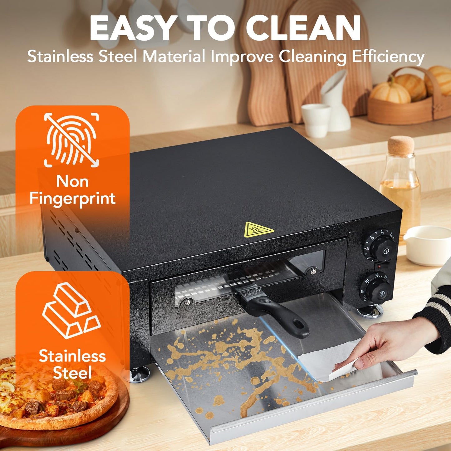 GarveeHome Electric Pizza Oven with Glass Door, 12 in Countertop Pizza Oven with 60 Minutes Timer, Pizza Maker Machine for Home and Commercial with Gloves, Clip & Pizza Roller