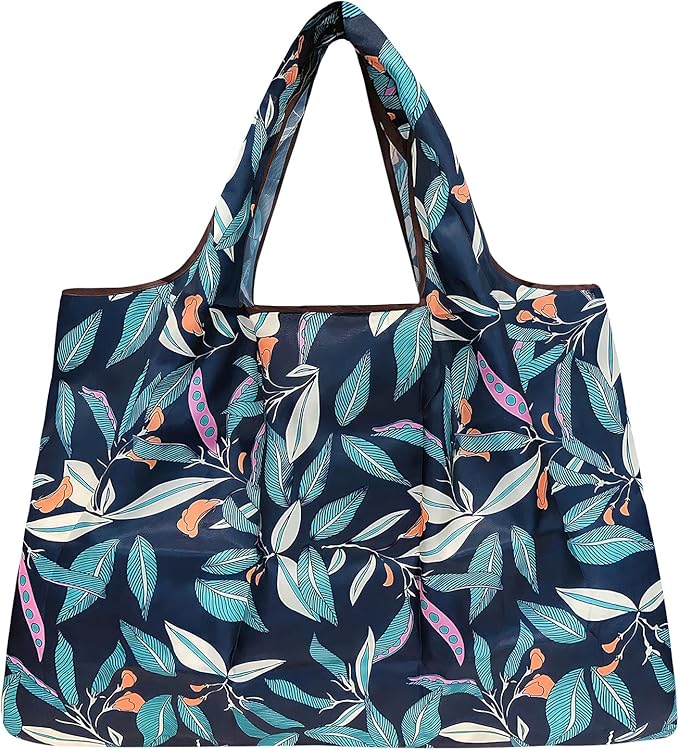 allydrew Large Foldable Tote Nylon Reusable Grocery Bags, 5 Pack