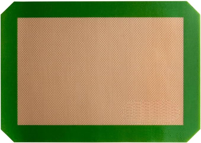 Quarter Size Silicone Baking Mat, Non-Stick, Heavy Duty Fiberglass, Green Border, 8.25 x 11.75 Inch for Commercial Kitchen, Freezer and Oven Safe