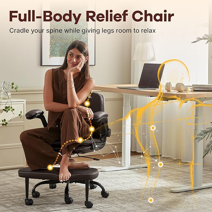 AreShark Cross Legged Office Chair: ADHD Criss Cross Desk Chair with Wheels & Stretchable Rotating Footrest - Height Adjustable Wide Yoga Kneeling Meditation Chair with Flip-up Armrests Back Support