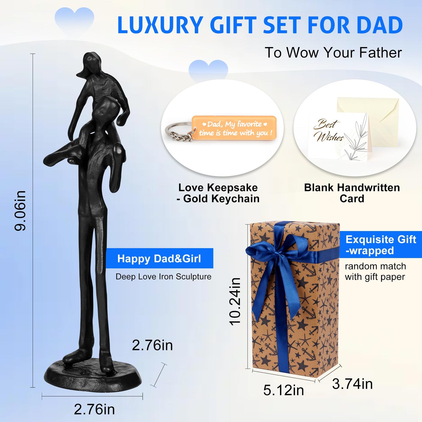 Kresecioo Dad Birthday Gifts from Daughter - Father Daughter Iron Sculpture Handcrafted Love Statue Decoration for Fathers Day Christmas Birthday Gift for Dad Stepdad Son Husband