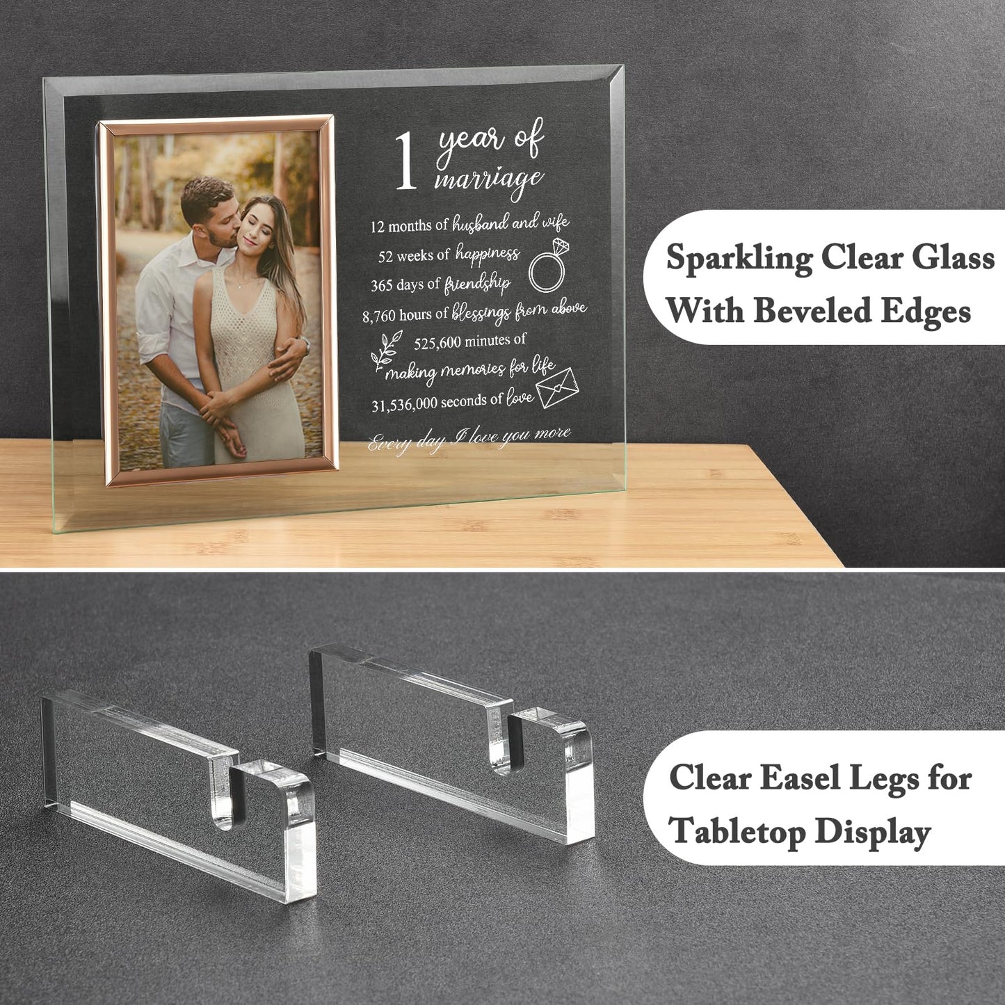 Unique Prints Design 1 Year Paper Anniversary for Her or Him Gifts, 1st Wedding Anniversary Picture Frame for Couple, First Anniversary Marriage Presents for Wife or Husband
