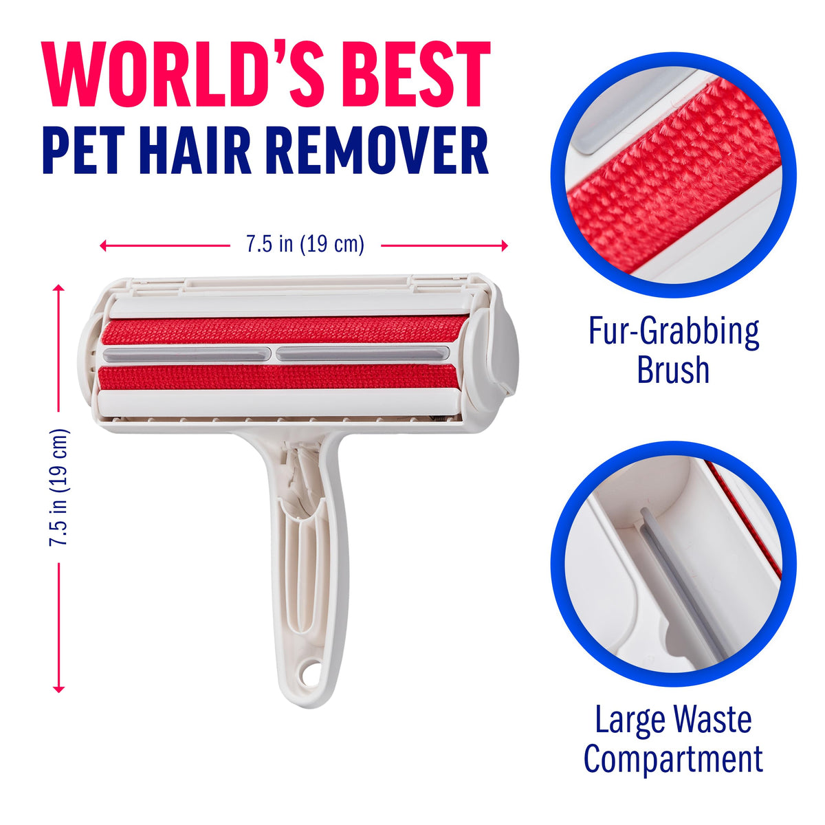 ChomChom Roller Pet Hair Remover and Reusable Lint Roller - Cat and Dog Hair Remover for Furniture, Couch, Carpet, Clothing and Bedding - Portable, Multi-Surface Fur Removal Tool (White)