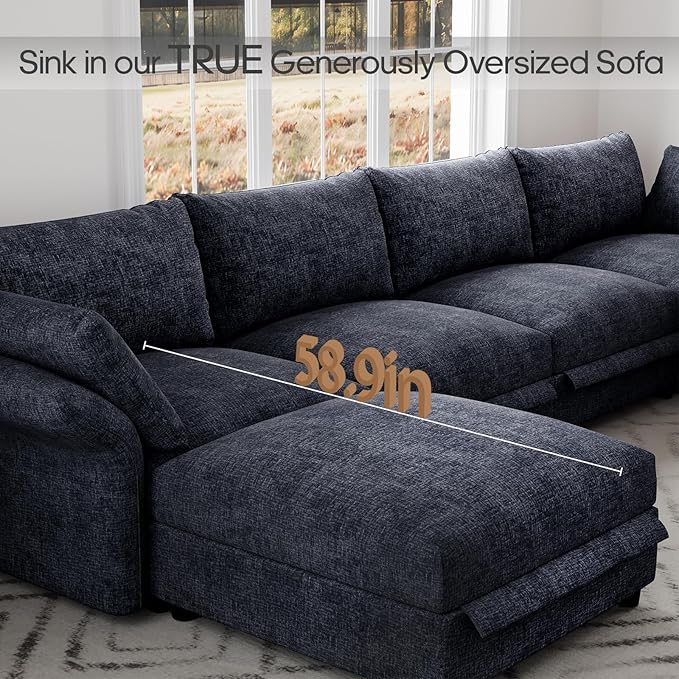 DreamDashio 226" Oversized Modular Sectional Sofa with Deep & Storage Seat, Large U Shaped Sectional Couch for Living Room with Versatile Armrest, High Backrest, 14 Seater, Dark Grey Chenille